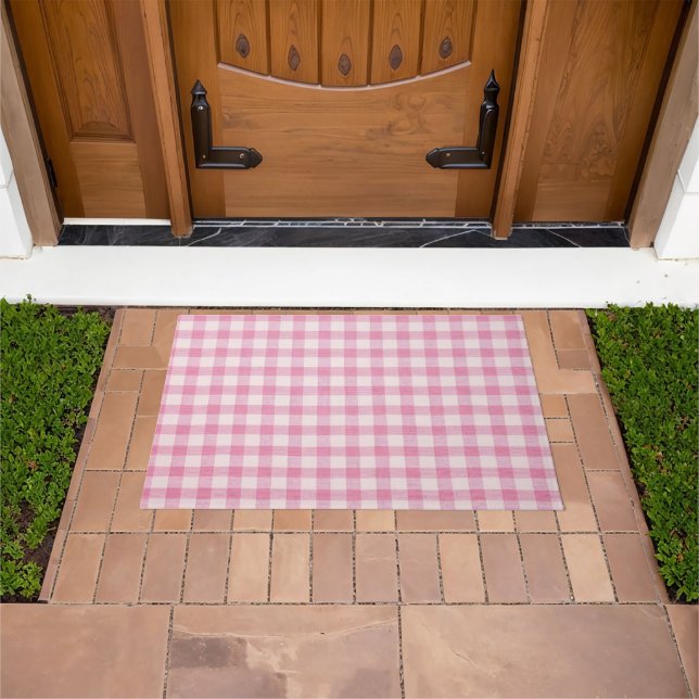 Paillasson Motif Gingham Rose Bébé (De plein air)