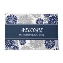 Motif graphique de fleurs gris bleu marine
