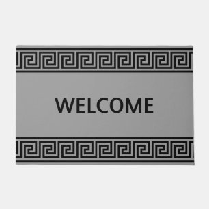 Paillasson Motif grec élégant sur gris argenté Bienvenue
