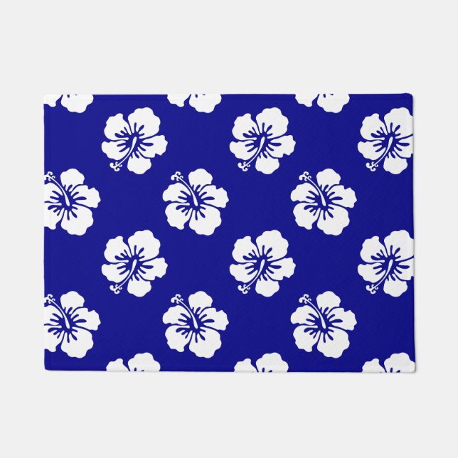 Paillasson Motif Hawaïen Hibiscus Bleu et blanc (Devant)