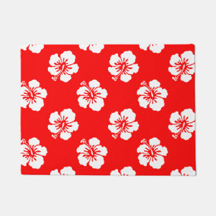Paillasson Motif Hawaïen Hibiscus Rouge et blanc