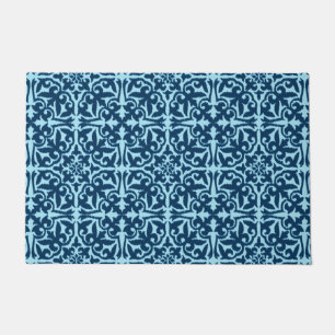 Paillasson Motif Ikat Damask, Indigo foncé et bleu clair