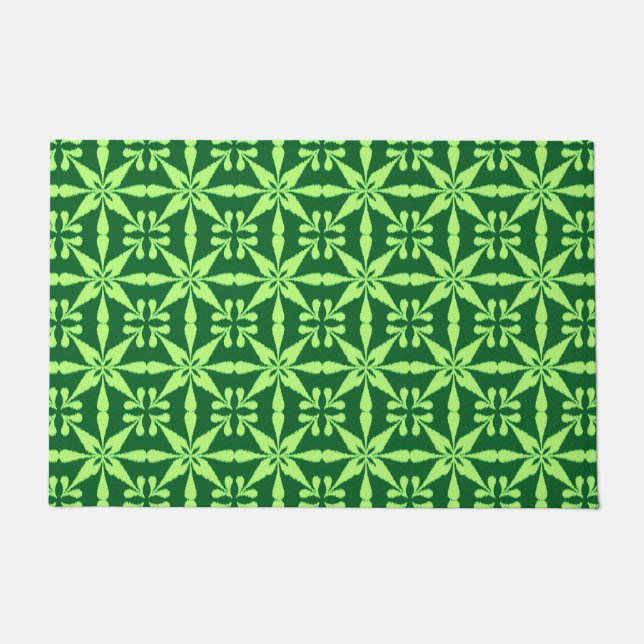 Paillasson Motif Ikat Star, chaux et vert foncé (Devant)