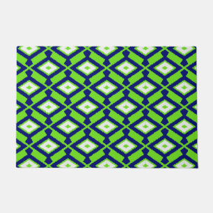 Paillasson Motif Ikat, Vert, Indigo Bleu et Blanc