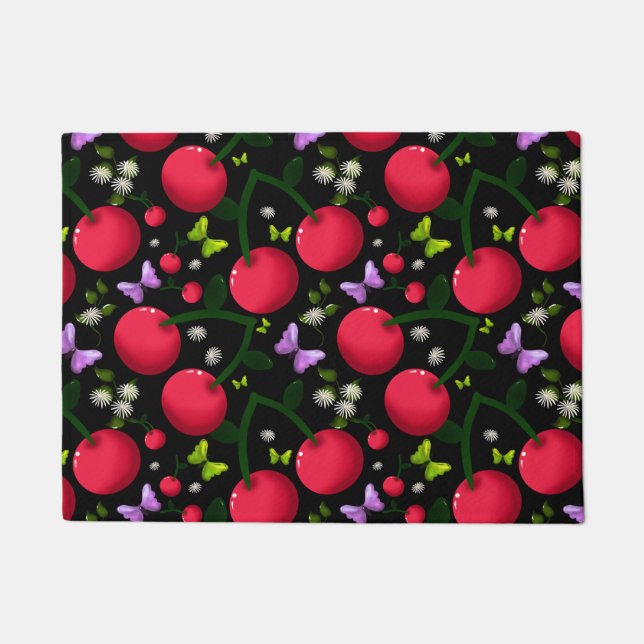 Paillasson Motif joli papillon Cerise, Fruit Kawaii brillant (Devant)