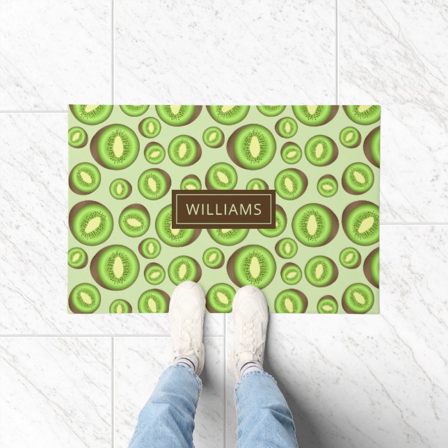 Paillasson Motif Kiwifruit Vert Et Brown Avec Nom Personnalis (Intérieur)
