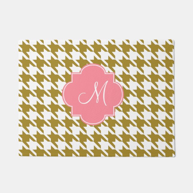 Paillasson Motif Monogram Gold et Pink Houndstooth (Devant)