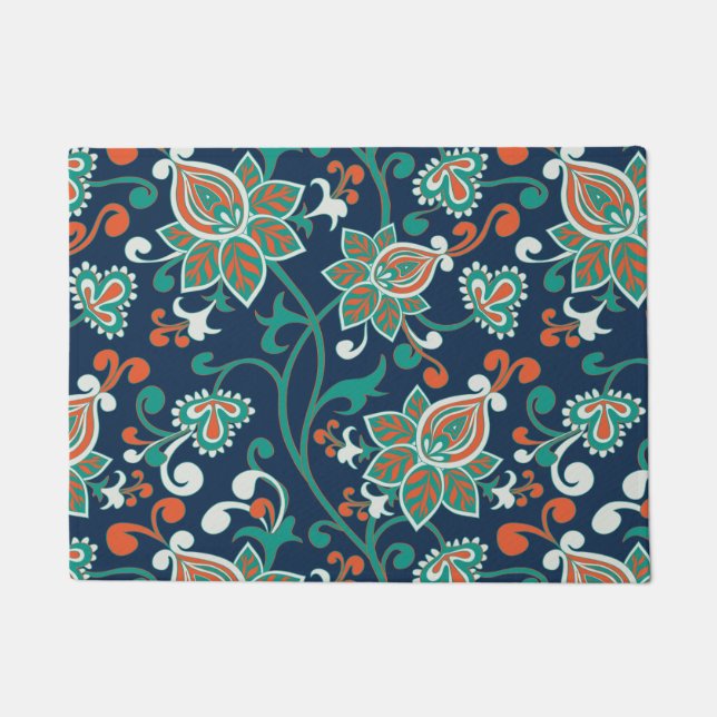 Paillasson Motif papier peint Turquoise rouge (Devant)