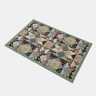 Paillasson Motif Patchwork Papillons Fleurs Rose de feuillage