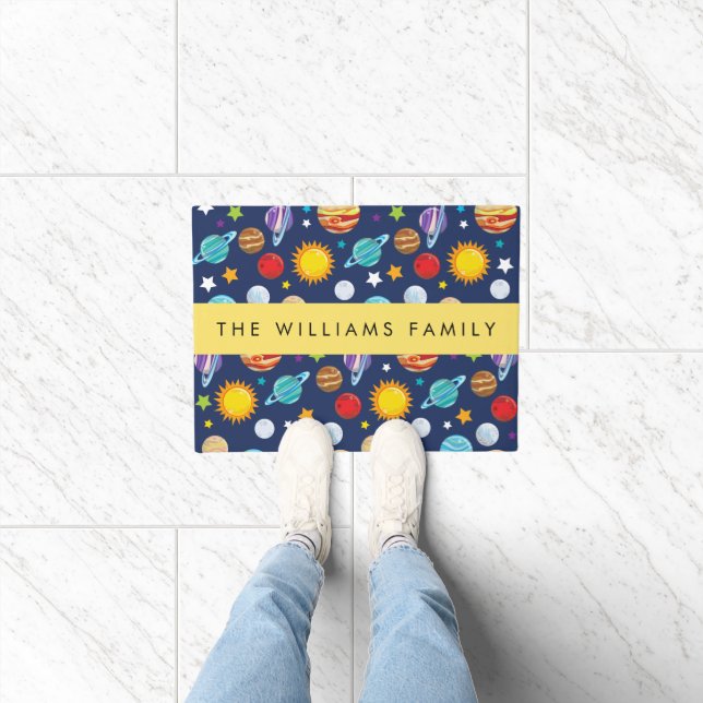 Paillasson Motif, Planètes, Étoiles, Cosmos, Votre Nom (Intérieur)