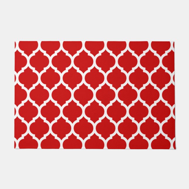 Paillasson Motif Quatrefoil Marocain rouge et blanc (Devant)