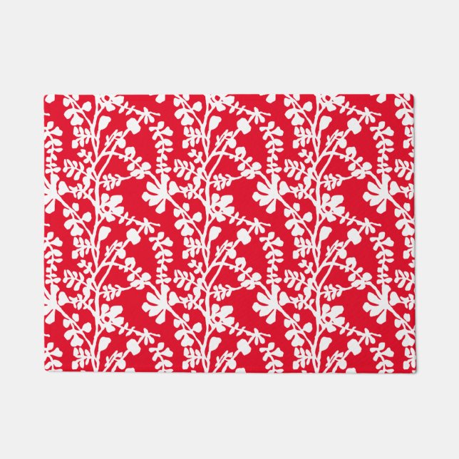 Paillasson Motif répété Floral Rouge Et Blanc (Devant)