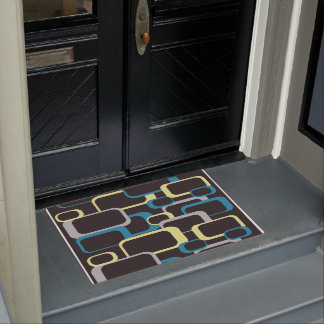Paillasson Motif rétro Carré bleu jaune gris
