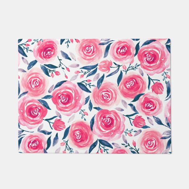 Paillasson Motif Rose d'aquarelle rose (Devant)