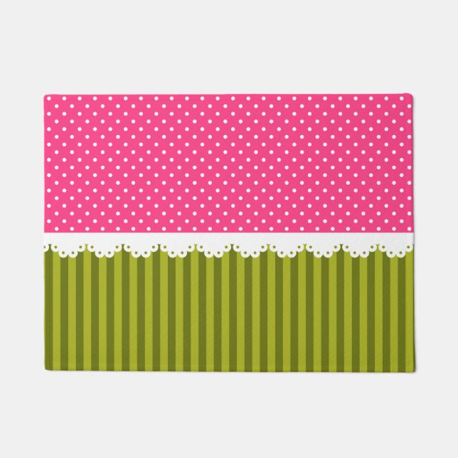 Paillasson Motif rose mignon de rayures de vert de point de (Devant)