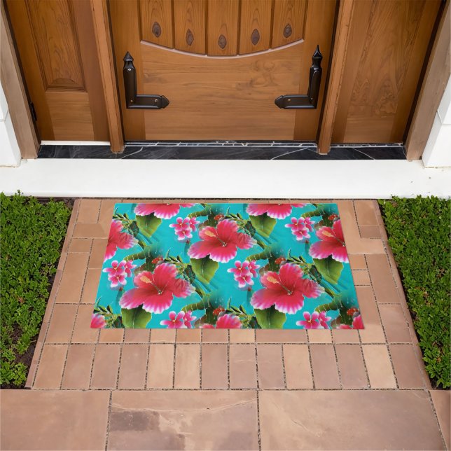 Paillasson Motif rose Turquoise Hawaiian Hibiscus Fleurs (De plein air)