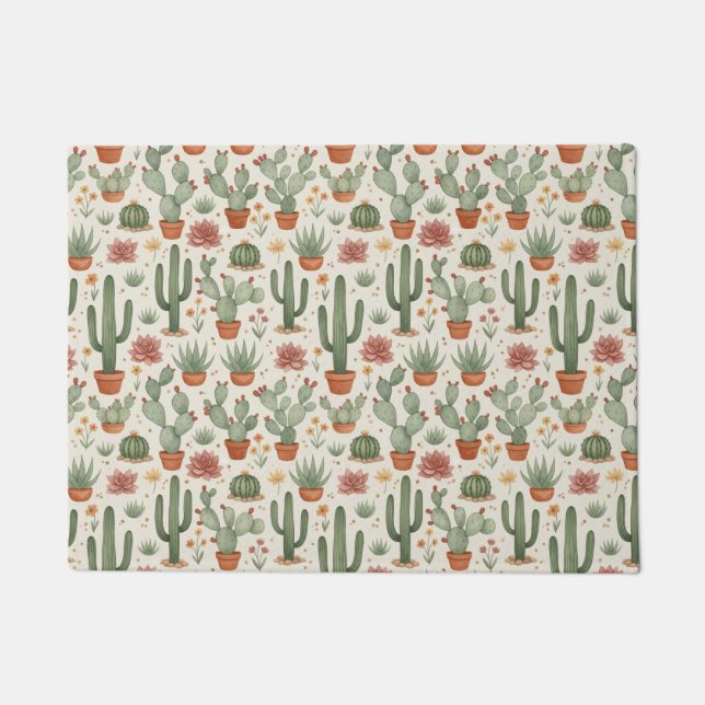 Paillasson Motif sans couture de cactus de désert succulent (Devant)