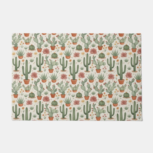 Paillasson Motif sans couture de cactus de désert succulent (Devant)