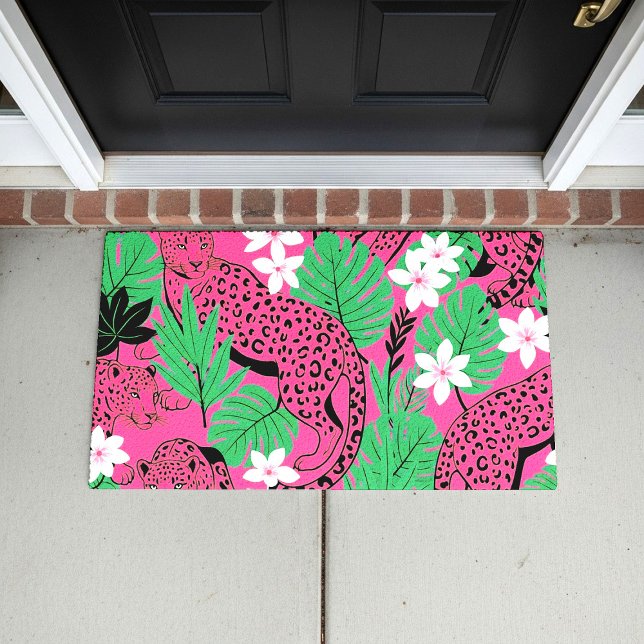 Paillasson Motif sans couture de jungle tropical à léopard ro (Créateur téléchargé)