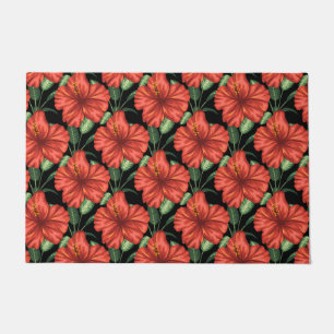 Paillasson Motif sans couture Fleurs rouges tropicales feuill