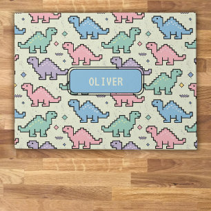 Paillasson Motif silhouettes de dinosaures pixelisés Pastel A