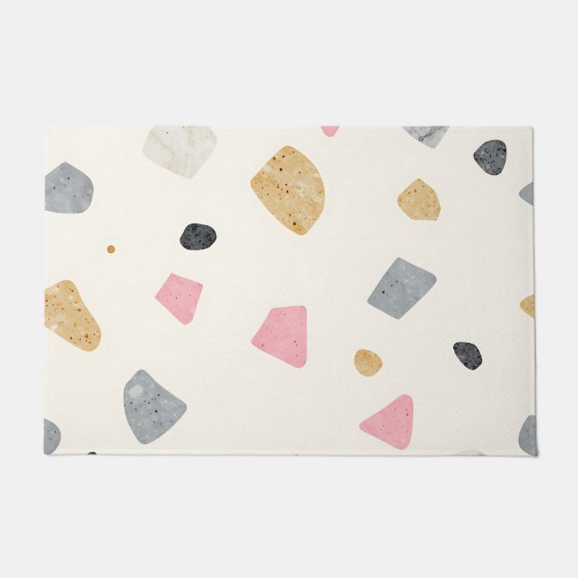 Paillasson Motif Terrazzo Abstrait Rose Gris Or (Devant)
