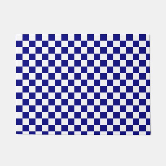 Paillasson Motif traditionnel en damier bleu et blanc (Devant)