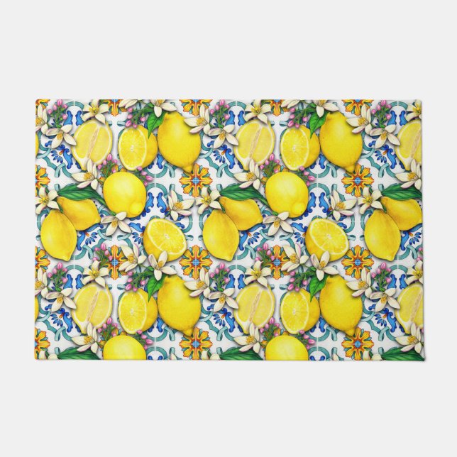 Paillasson Motif traditionnel méditerranéen aux citrons (Devant)
