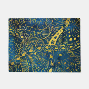 Paillasson Motif tribal d'aquarelle et d'or sur le bleu