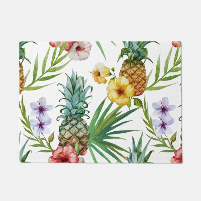 Paillasson Motif tropical d'ananas d'aquarelle de thème (Devant)