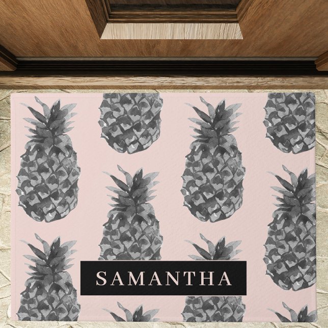 Paillasson Motif Tropical Grey & Rose Ananas Avec Nom (Créateur téléchargé)