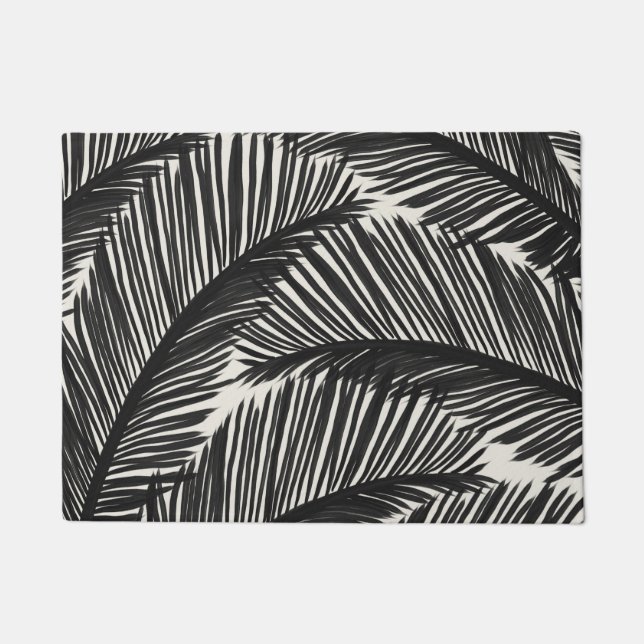 Paillasson Motif Tropical moderne en feuille de palme noire (Devant)