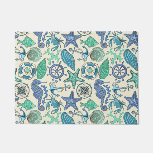 Paillasson Motif turquoise d'animaux de mer (Devant)