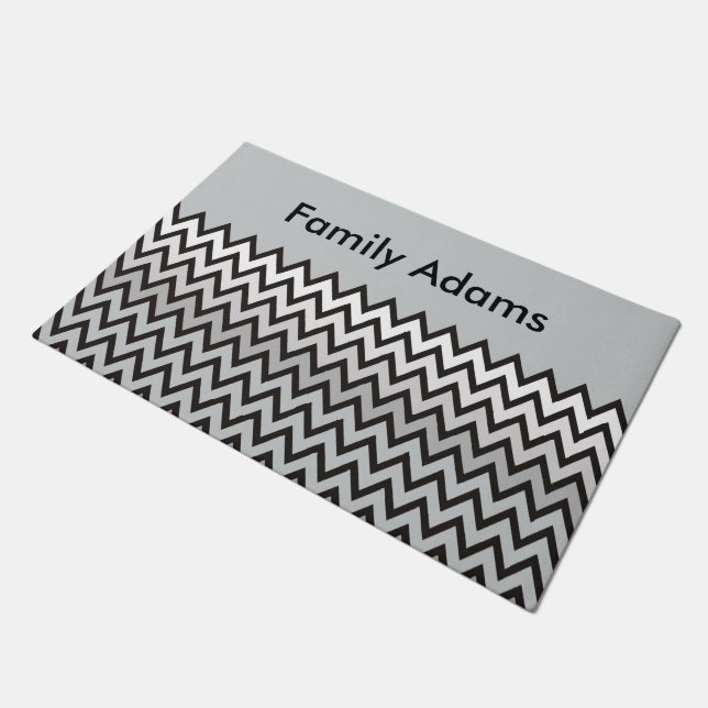 Paillasson Motif ZIGZAG - noir blanc gris + votre idée (Incliné)