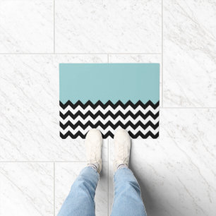Paillasson Motif Zigzag noir et blanc, Chevron, Bleu
