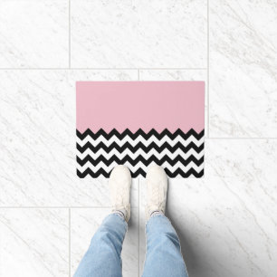 Paillasson Motif Zigzag noir et blanc, Chevron, rose
