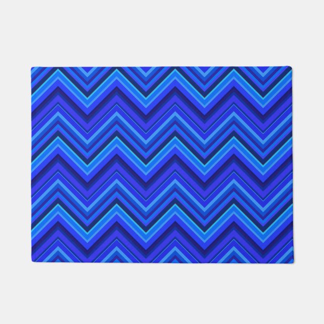 Paillasson Motif zigzag rayures bleues (Devant)