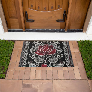 Paillasson Motifs floraux rouge foncé, art IA