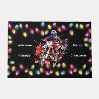 Paillasson Motocross Christmas Welcome Friends Doormat