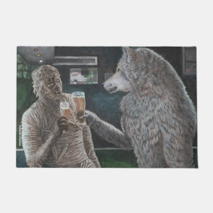 Paillasson Mummy et Werewolf buvant de la bière Porte Mat