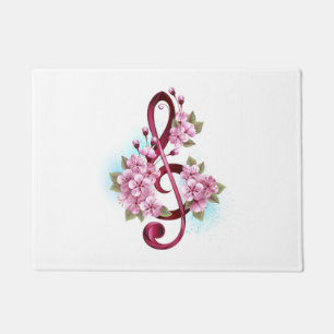 Paillasson Musical treble clef notes with sakura flowers