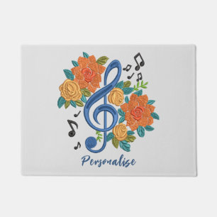 Paillasson Musique Clef Note Fleurs orange Notes musicales