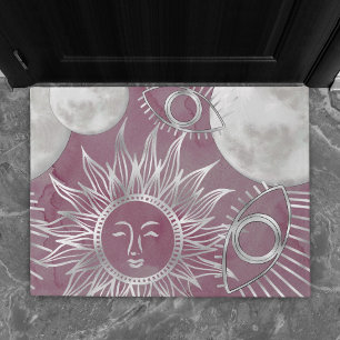 Paillasson Mystique solaire Rose Argent Lune Étoiles Soleil