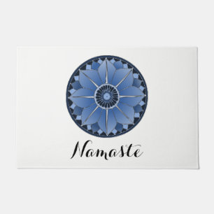 Paillasson NAMASTE Fleur Bleue Spirituelle Lotus Mandala Blan