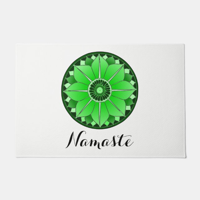 Paillasson NAMASTE Fleur verte Spirituelle Lotus Mandala Blan (Devant)