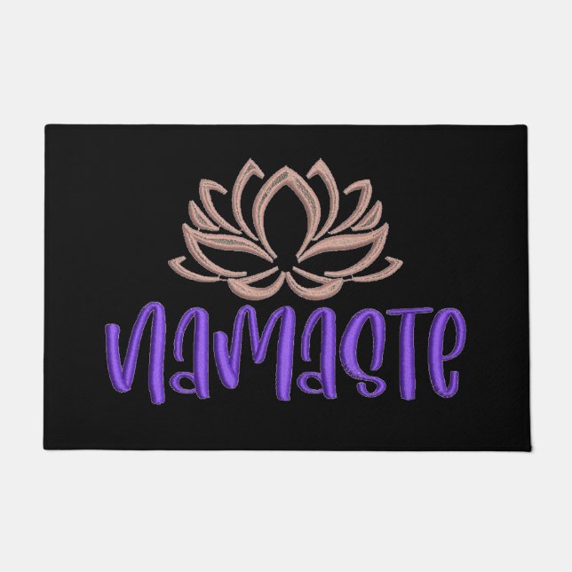 Paillasson Namaste Zen Yoga Lotus Méditation Violet Noir (Devant)