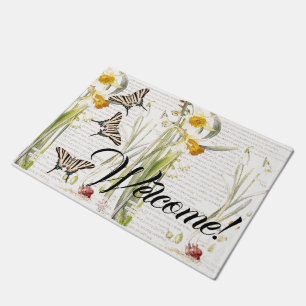 Paillasson Natte bienvenue de papillon de fleurs vintages de