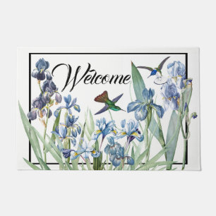 Paillasson Natte d'accueil de fleur d'iris d'oiseaux de