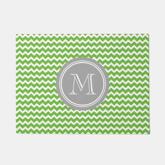 Paillasson Natte grise de monogramme de Chevron de vert de (Devant)