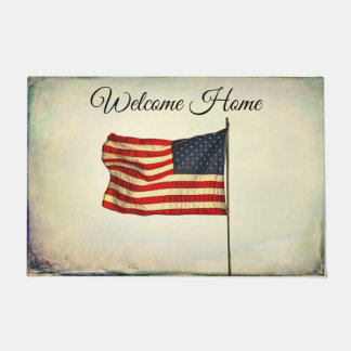 Paillasson Natte "maison bienvenue" avec le drapeau
